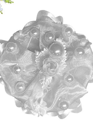 Бант білий з перлина на гумці fashion 8,5 см