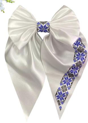 Бант для волосся з орнаментом вишиванка на шпильці качечці hand made 13,5 см