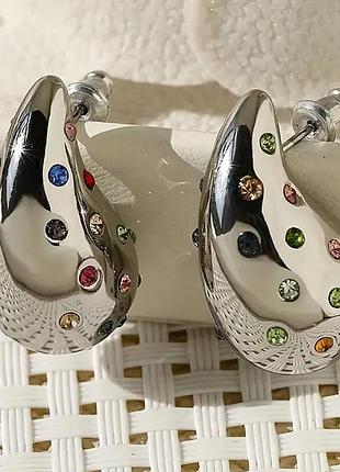 Сережки у акрилові краплі з багатокольоровими кристалами