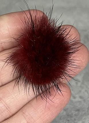 Меховые помпоны (норка) размер ≈2,8 см, цвет бордо, арт 09024, 1 шт, бордовый