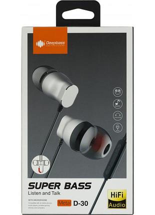 Навушники вакуумні deepbass d-30 (гарнітура) silver+мікрофон