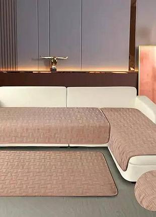 Накидки на диван прорезиненные дивандеки, покрывало на диван велюровое плотное бежевый