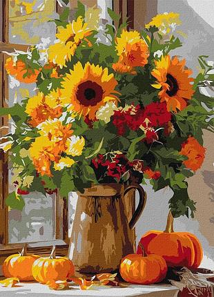 Картина по номерам осенний букет из подсолнухов идейка 40 х 40 kho5740