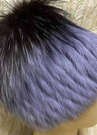 Меховая шапка из песца,кролика и чернобурки голубой