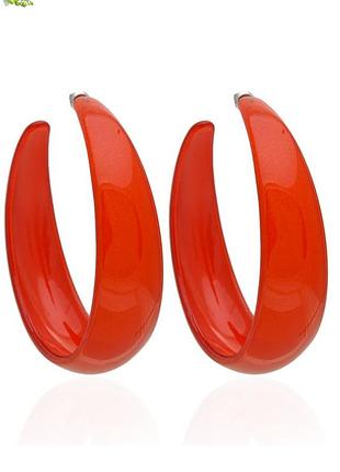 Сережки кільця акрилові світло червоні з блискітками 6 cm