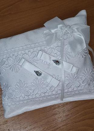 Весільна подушечка для обручних кілець біла подушечка для весільних кілець подушечка з мереживом для кілець