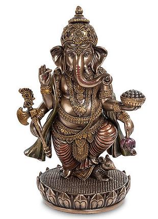 Статуэтка veronese ганеша на лотосе бог удачи 19х13х10 см 1903902 полистоун покрытый бронзой