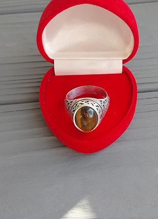 Кільце перстінь тигрове око в сріблі кільце з тигрового ока. каблучка з натуральним каменем. розмір 22. індія!