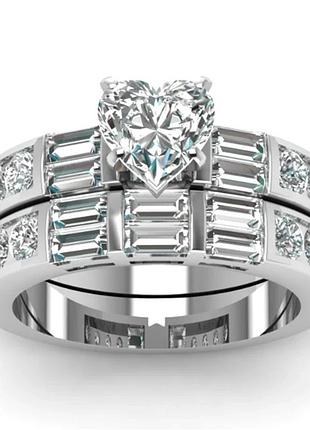 2 шт каблучки сріблястого кольору з кубічним цирконом, розмір 21