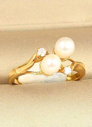 Кольцо no name две сестры с натуральными речными жемчужинами 18 р золотистое