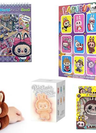 Набор labubu 5-в-1 лабубу • брелок 18 см + браслет + 3d румбокс + адвент 9-в-1 + магнитный пазл 6-в-1