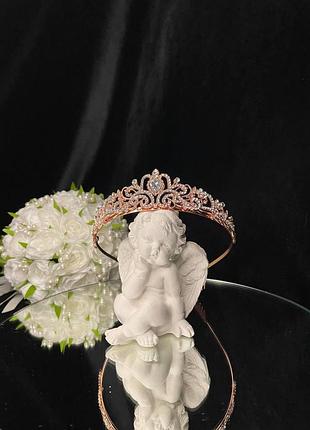 Диадема на гребнях розовое золото 4 см красивая диадема для девочек женская тиара с камнями