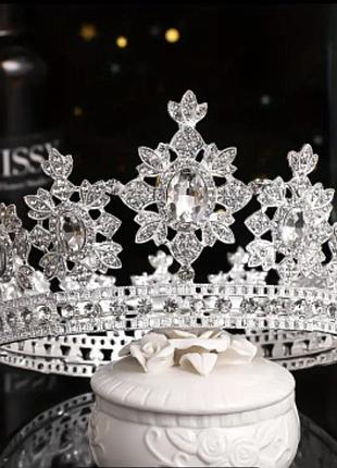 Корона с камнями swarovski серебро 13х8 см диадемы для невест праздничная диадема с камнями