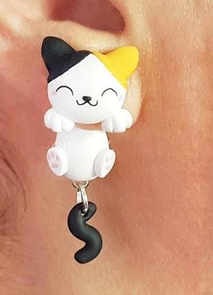 Серёжки с кошками - длина серьг 4,5см, глина, (ручная работа)