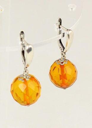 Серьги no name серебряные с натуральным янтарем 3,5 см