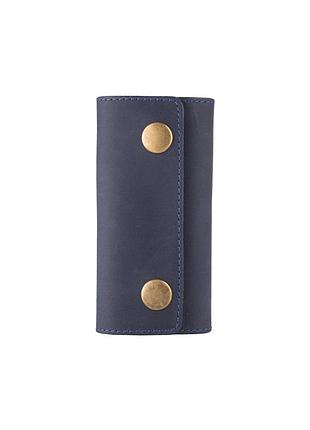 Красивая синяя кожаная ключница с креплением на карабине