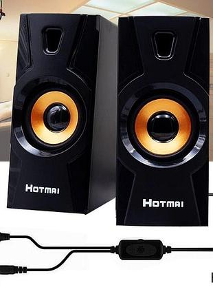 Колонки для пк 2 шт ост ht-09 usb+3.5mm, 2x2.5w, с регулятором громкости черные