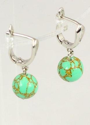 Серьги no name имитация бирюзы 3 см серебристые