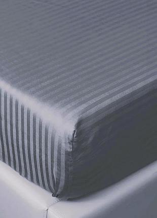 Набор простынь на резинке 160х200х34см +наволочки 2шт страйп сатин серый комфорт текстиль
