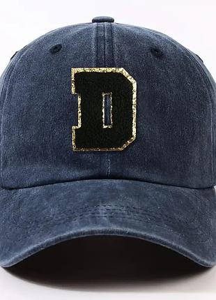 Стильна кепка бейсболка унисекс синяя з буквою d ,размер 56-58