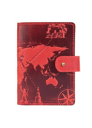 Кожаное портмоне для паспорта / id документов hiart pb-02/1 shabby red berry "7 wonders of the world"