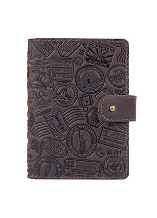Кожаное портмоне для паспорта / id документов hiart pb-03s/1 shabby gavana brown "let's go travel"
