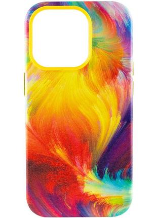 Шкіряний чохол colour splash with magsafe для apple iphone 13 pro max (6.7") yellow / red