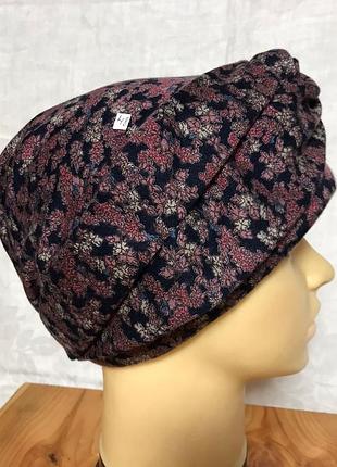 Женская тёплая шапка-тюрбан чалма чёрный с марсала
