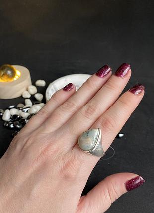 Кільце з агатом агат натуральний крапля перстень каблучка з агатом в сріблі . розмір 19. індія.