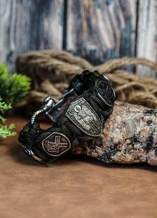 Браслет с архангелом михаилом и бусинами в скандинавском стиле с регулируемой застежкой в плетении з паракорда