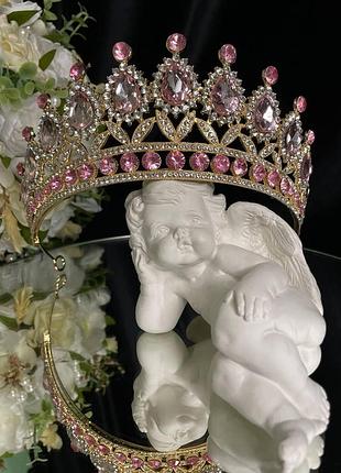 Диадема на петлях c камнями swarovski золотистая 15х6.5 см диадема с инкрустацией