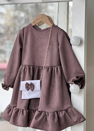 Дитяча ошатна замшева сукня на блискавці з довгим рукавом з свмочкою святкова