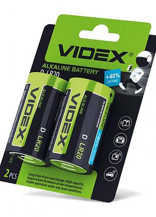 Батарейка лужна videx lr20/d 2шт blister card