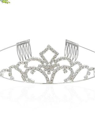 Діадема-обруч із гребенем зі старазами металева срібляста 10 см