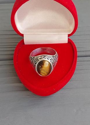 Кільце перстінь тигрове око в сріблі кільце з тигрового ока. кільце з натуральним каменем. розмір 21.5 індія!