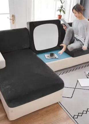 Накидки на диванные подушки разные размеры, чехлы на сидение дивана велюровые серый 155х60