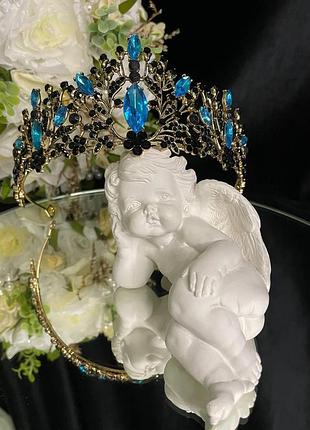 Диадема на петлях c камнями swarovski золотистая диадема с чёрно-голубыми камнями тиара невесты
