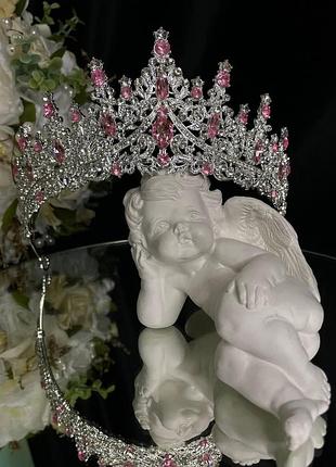 Диадема на петлях c камнями swarovski серебристая с розовыми камнями 15х6.5 см диадема инкрустирована камнями