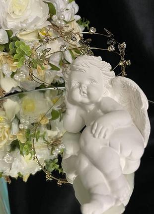 Обруч на голову бабочки со стразами золотистый 100 мм красивое украшение для волос