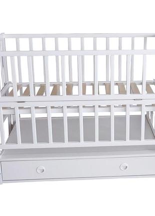 Кроватка детская маятник с откидным бортиком + ящик тм кузя "анастасия" белая