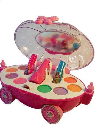 Большой набор шкатулка декоративной косметики для девочек frozen (фрозен) 2 уровня на колесиках от 3 лет