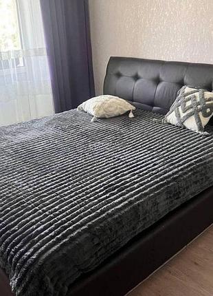 Плед королевский шарпей євро размер графит ширина полоски 4,5 см, велюровое покрывало плед шарпей однотонное