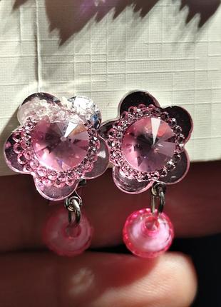 Детские цветок розовые клипсы (без прокола) серьги сережки металл пр-во корея