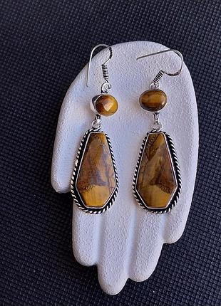 Тигровый глаз серьги натуральный тигровый глаз серьги с тигровым глазом в серебре индия!