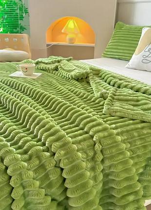 Покрывало салатовое на кровать королевский шарпей євро размер ширина полоски 5,5 см, велюровое покрывало плед