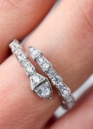 Серебряное кольцо змея с фианитами, 925 проба 17