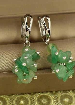 Серьги no name подвески из натурального нефрита 3,8 см серебристые