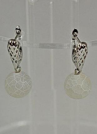 Серьги no name подвески агат кракле белый 3,1 см серебристые