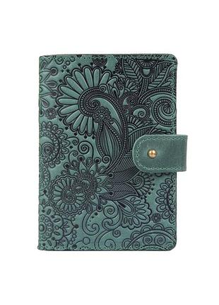 Кожаное портмоне для паспорта / id документов hiart pb-03s/1 shabby alga "mehendi art"