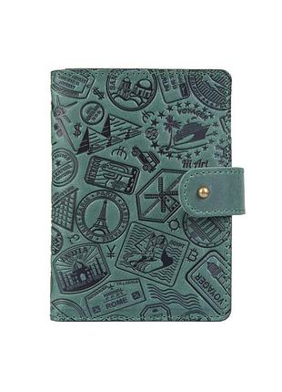 Кожаное портмоне для паспорта / id документов hiart pb-03s/1 shabby alga "let's go travel"